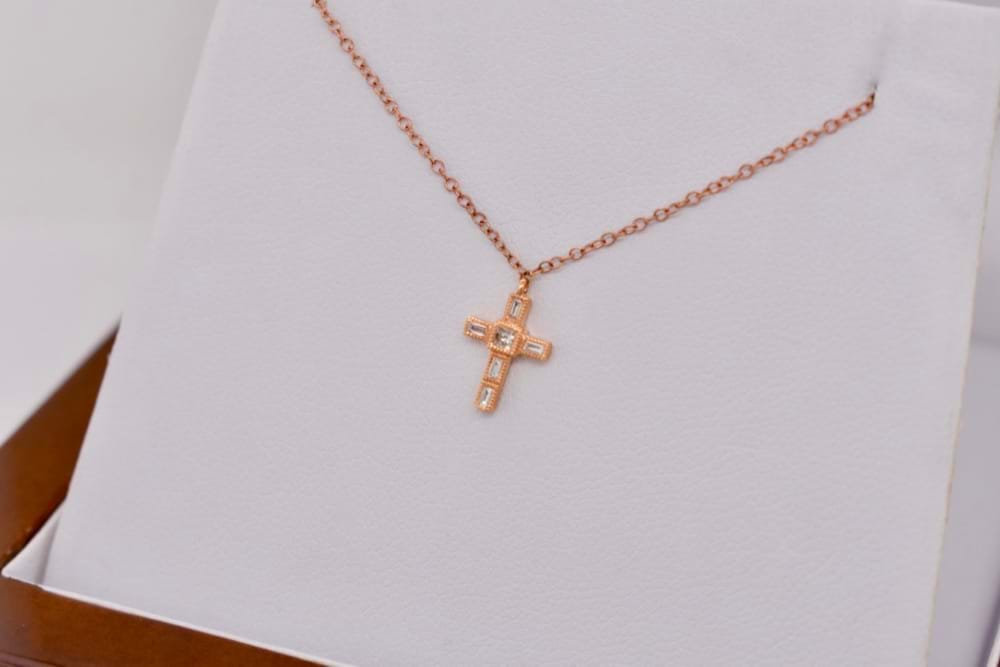 SOLD 18ct Rose Gold Diamond Cross Necklace