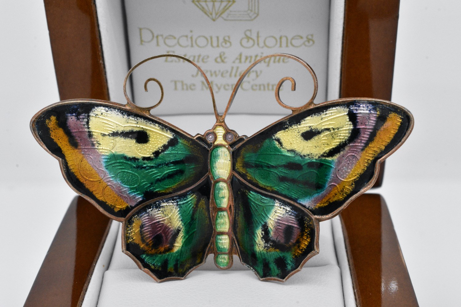 Sterling Silver Vermeil David Andersen Multi Coloured Butterfly Brooch