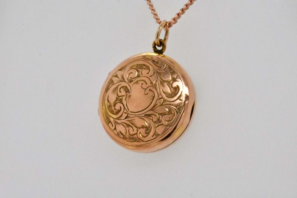 SOLD 9ct FB Rose Gold Round Engraved Antique Locket
