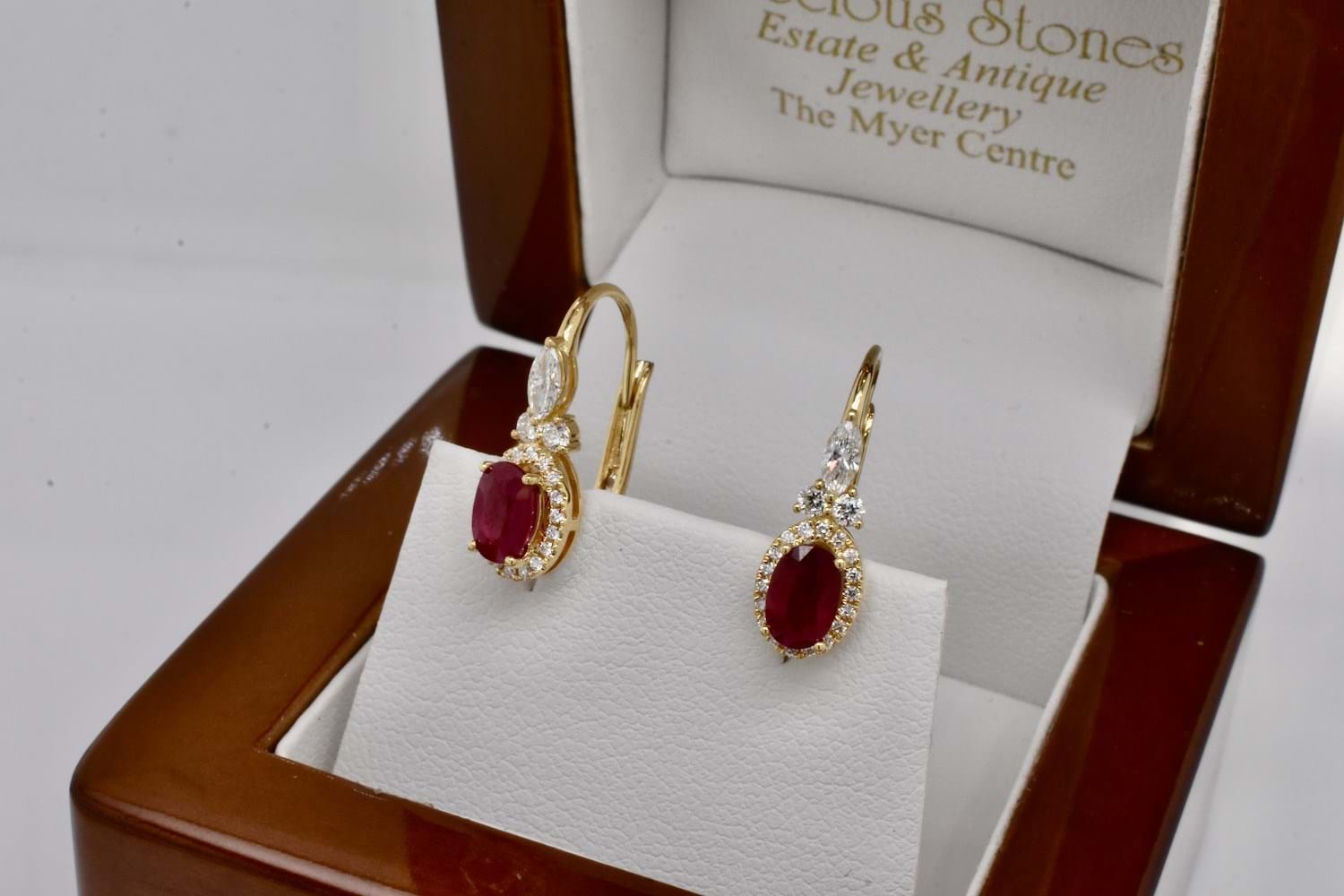 Ruby diamond earrings yellow gold on sale