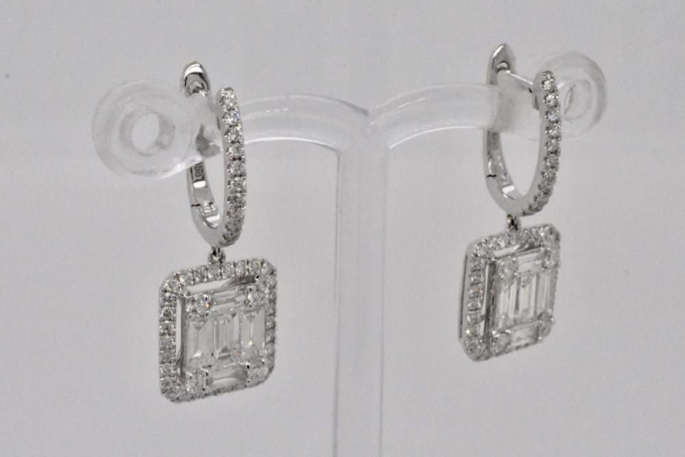 SOLD 18ct White Gold 1.38ct Illusion Emerald Cut Diamond Earrings