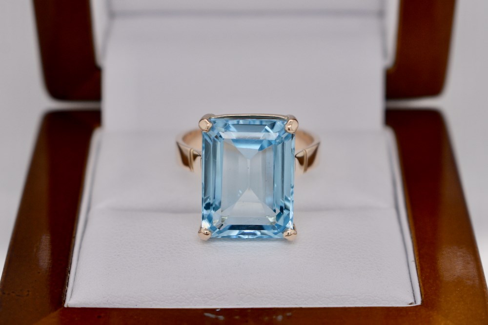 Emerald cut blue topaz 2025 ring