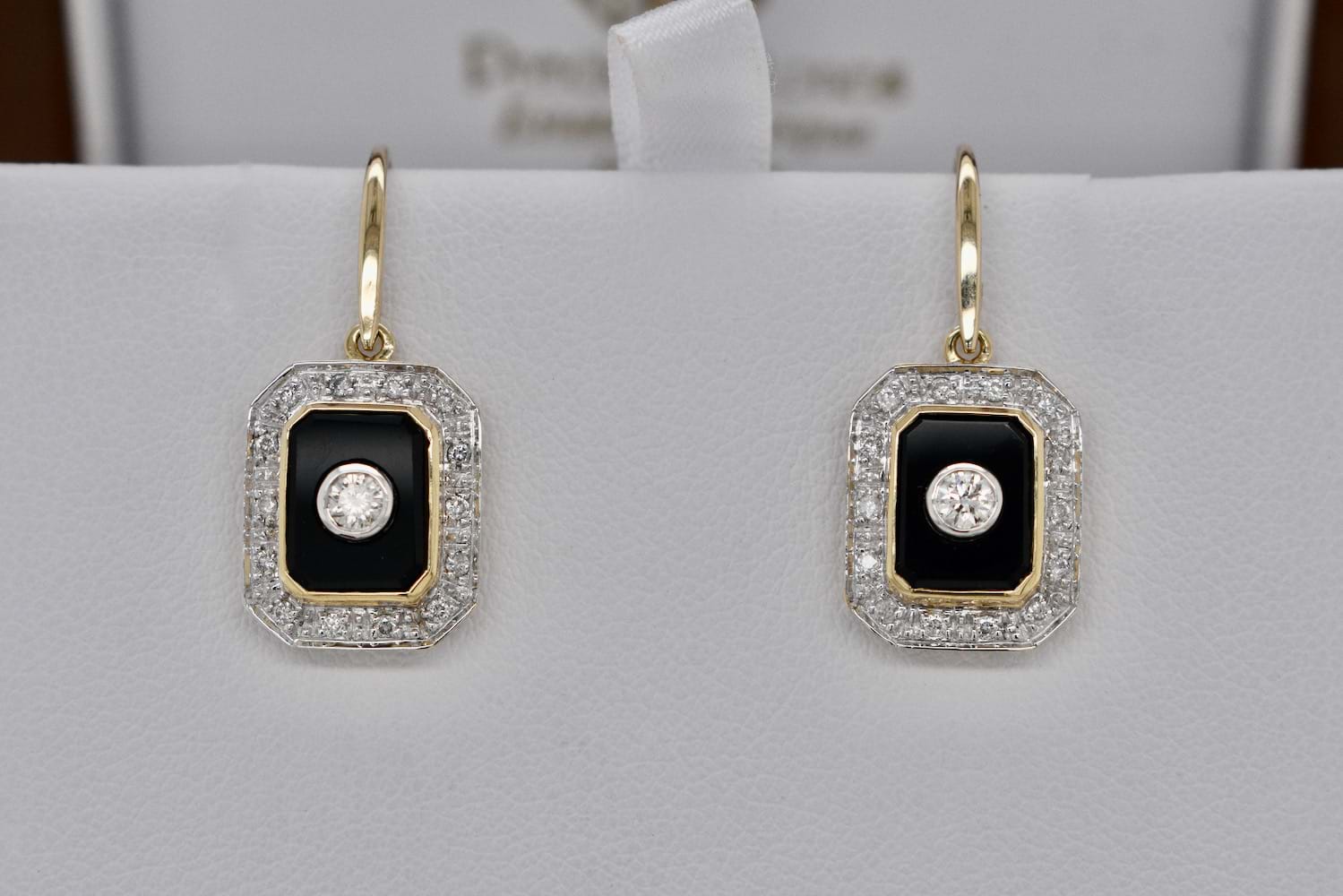 SOLD 9ct Yellow Gold Onyx & 0.33ct Diamond Drop Earrings