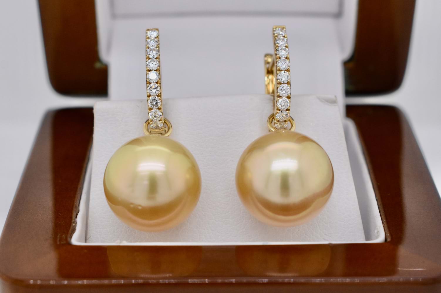 SOLD 18ct Yellow Gold 13-13.5mm Golden South Sea Pearl Earring Enhancers