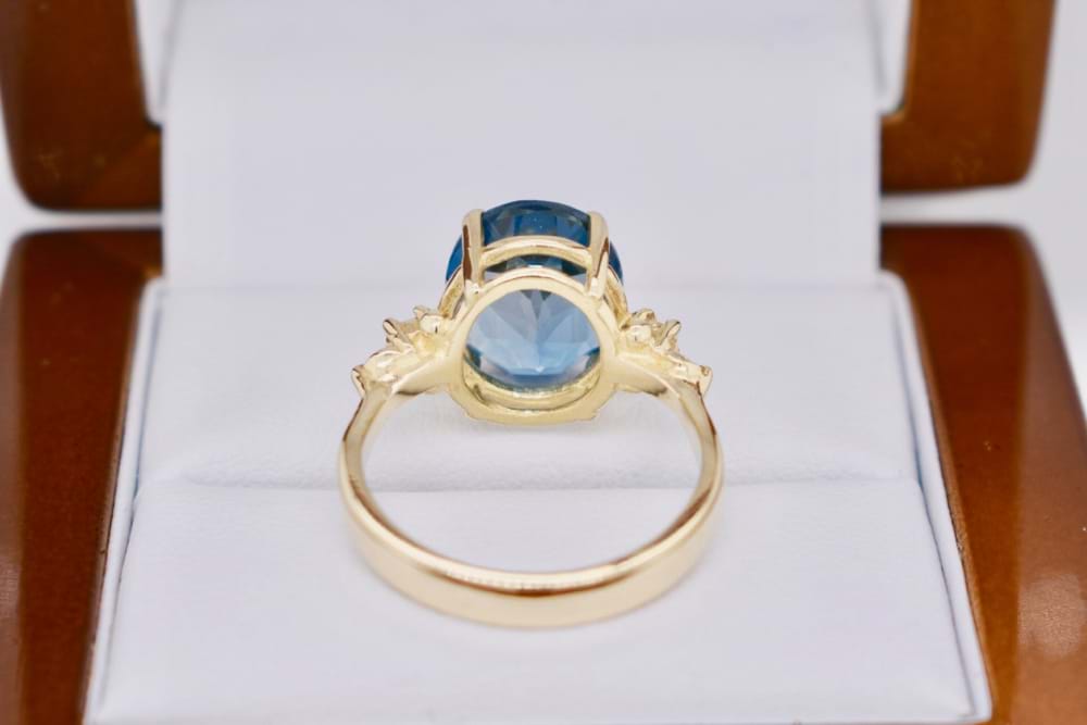 SOLD 9ct Yellow Gold Oval London Blue Topaz & Diamond Ring