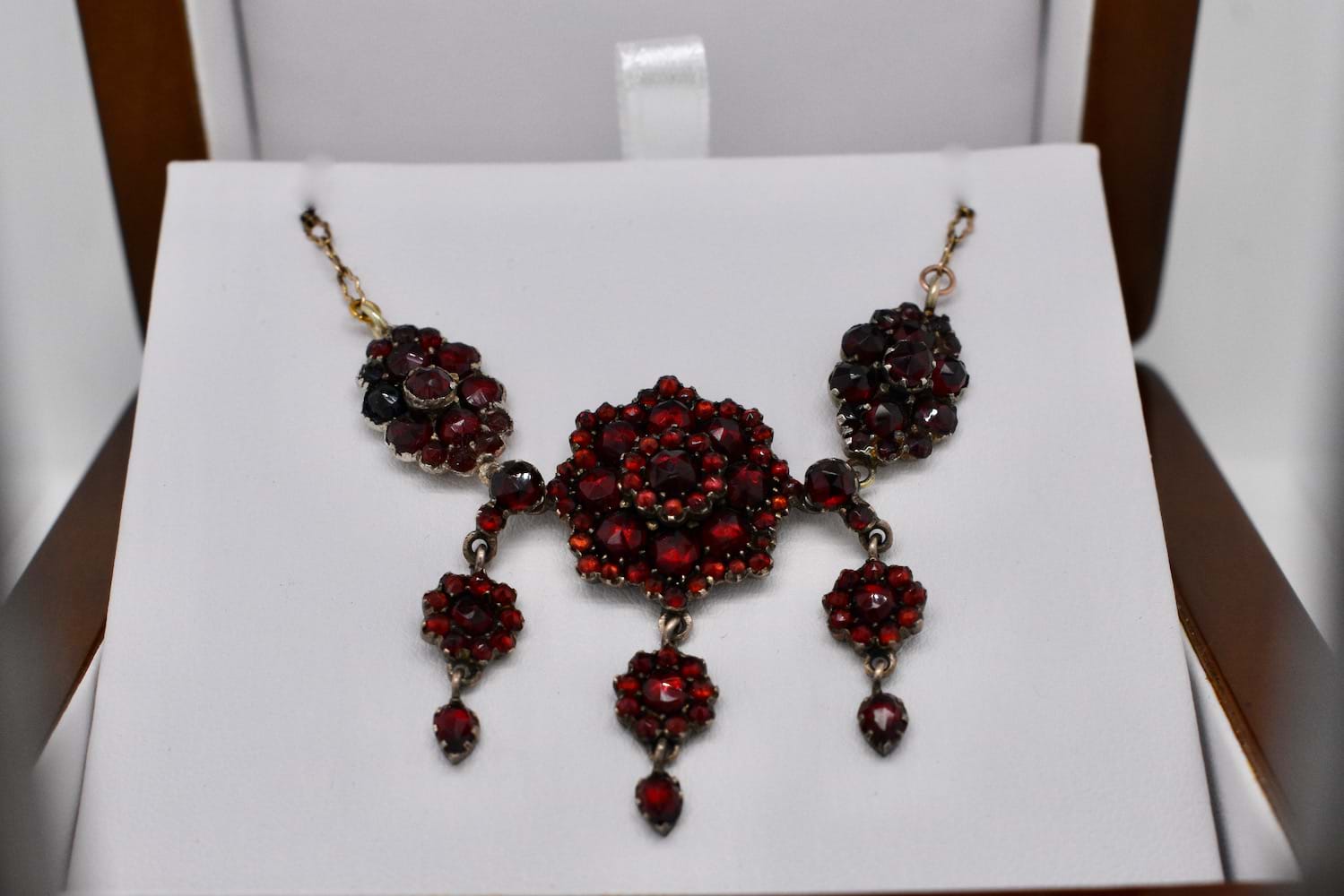 An Absolutely Lovely Bohemian Garnet Choker Necklace, Gold-Tone with Swags,  Dangles and Clusters, Circa 1880 – Welcome to Tinacity AD