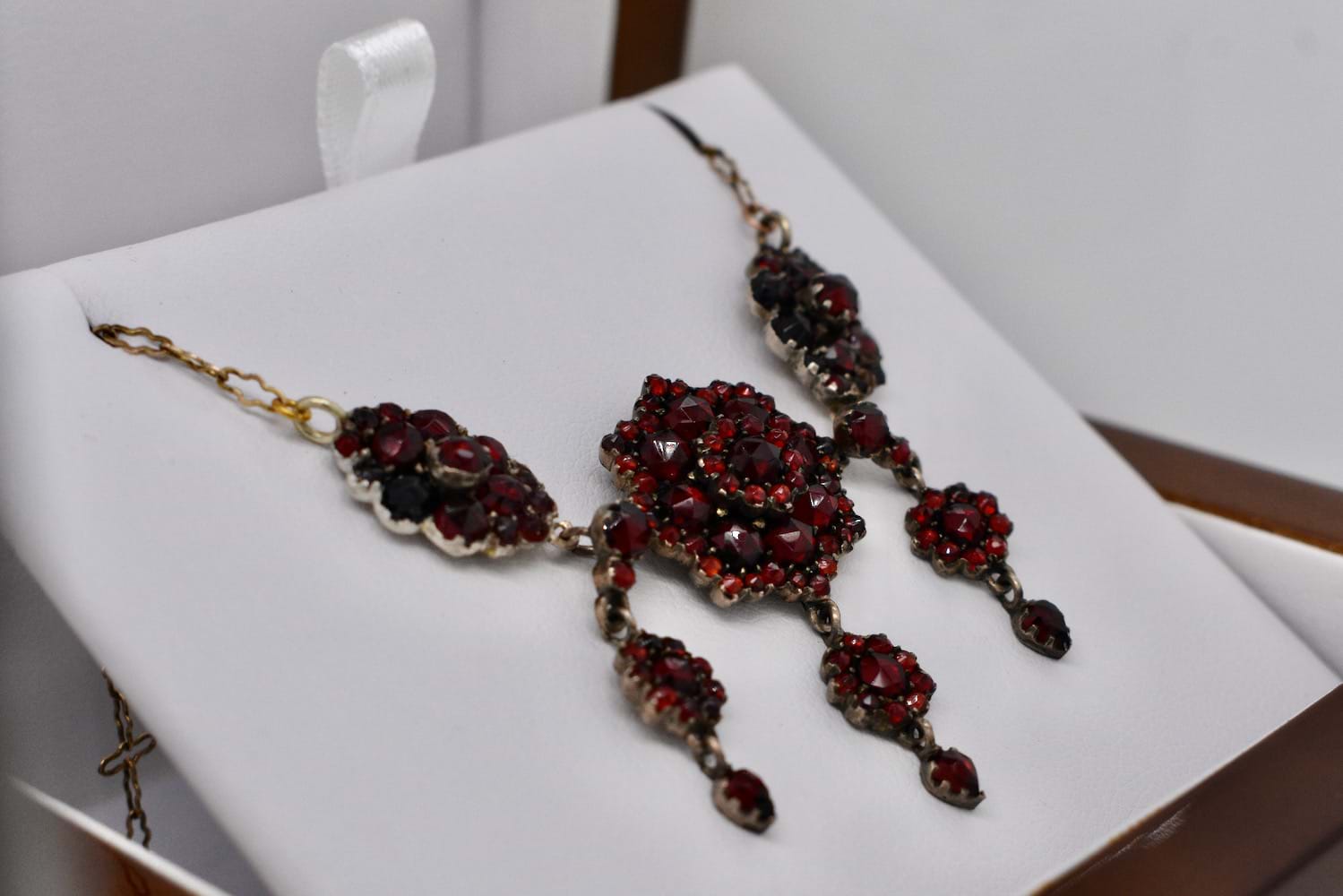 Genuine Natural Bohemian Garnet Necklace Three Pear Drops Victorian  (#J6093) | eBay