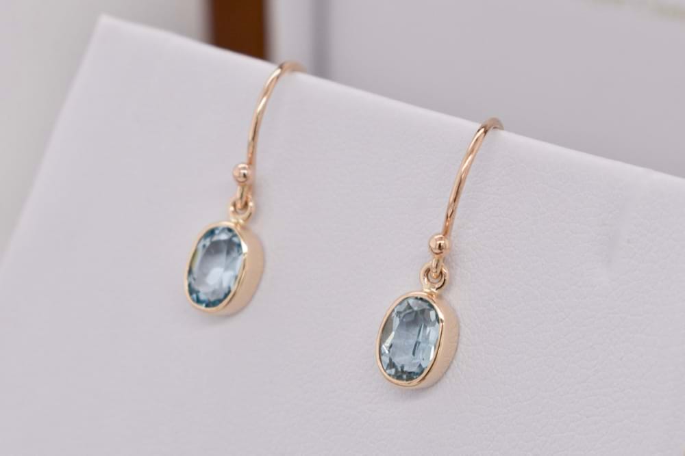 SOLD 9ct Yellow Gold Oval Bezel Set Aquamarine Drop Earrings