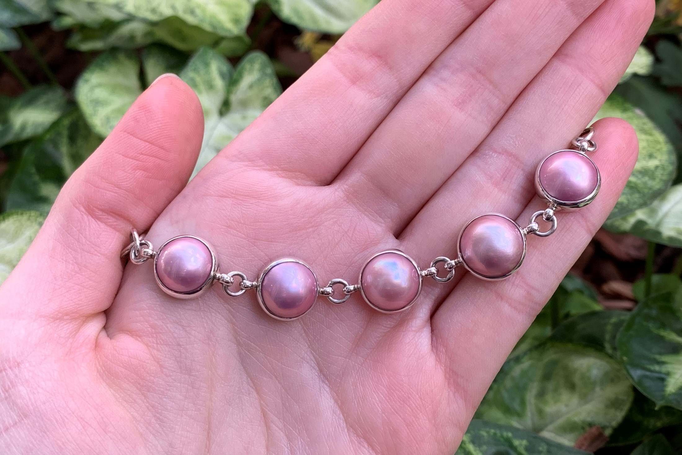Sterling Silver Pink Mabe Pearl Bracelet