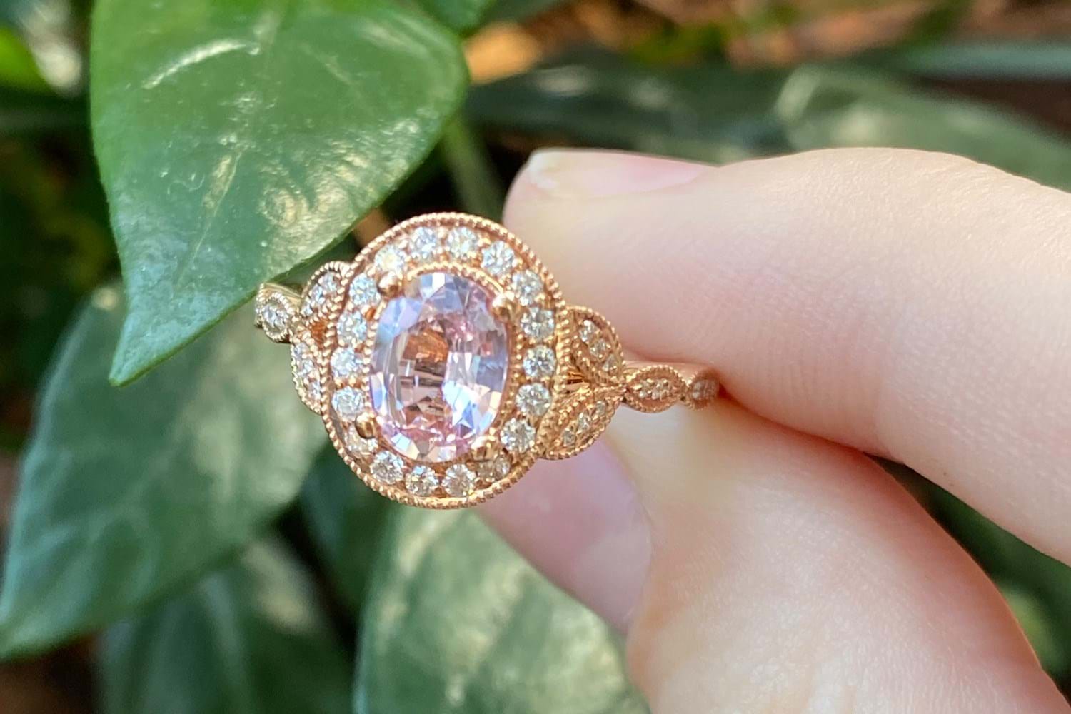 Pale pink engagement ring deals