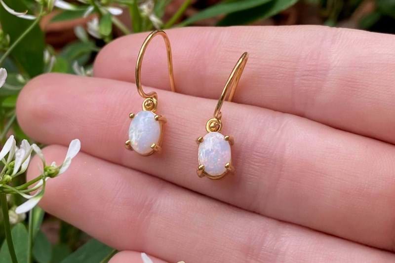 9ct Yellow Gold Solid White Opal Earrings